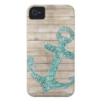 Girly Nautical Aqua Purple Anchor & Wood Look iPhone 4 Covers