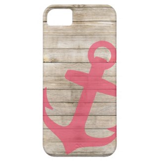 Girly Nautical Pink Anchor and Wood Look iPhone 5 Covers
