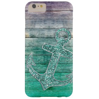 Girly Nautical Purple Aqua Anchor & Wood Look Barely There iPhone 6 Plus Case