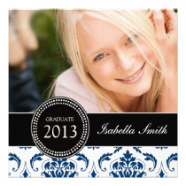 GIRLY NAVY BLUE DAMASK GRADUATE PARTY invitations