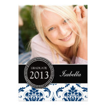 GIRLY NAVY BLUE DAMASK GRADUATE PARTY invitations