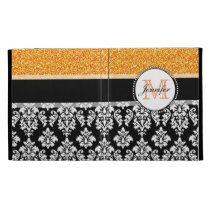 Girly, Orange, Glitter Black Damask Personalized caseable cases
