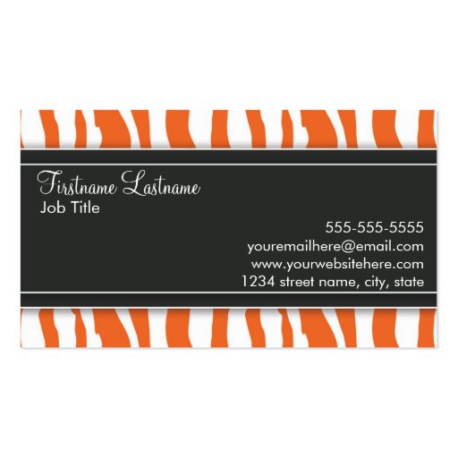 Girly Orange Zebra Print Business Card (back side)