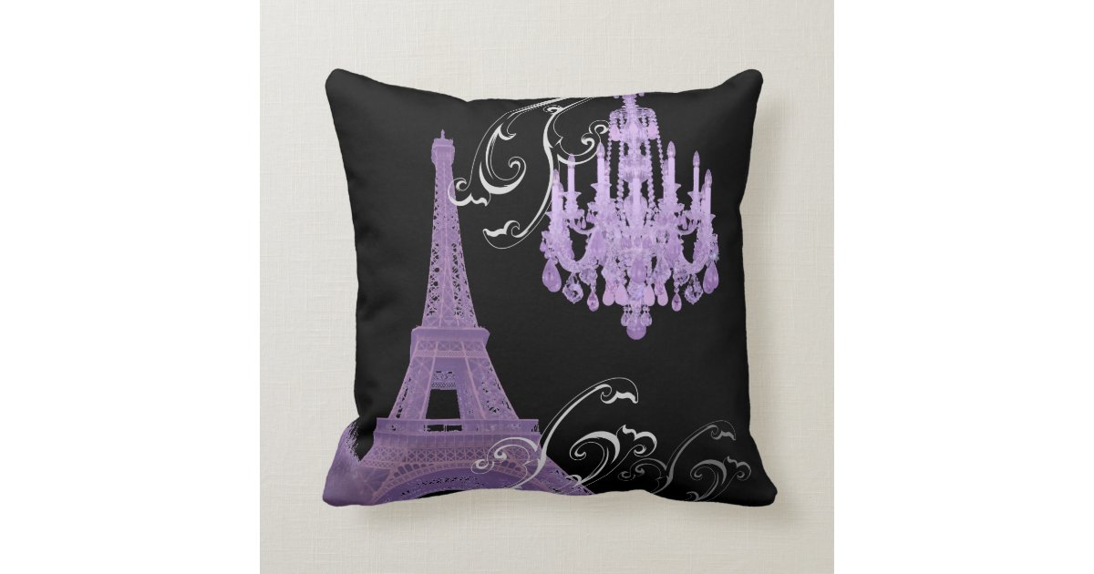 girly paris fashion eiffel tower chandelier throw pillow Zazzle