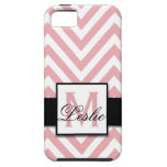 GIRLY, PERSONALIZED CORAL PINK CHEVRON PATTERN iPhone 5 CASES