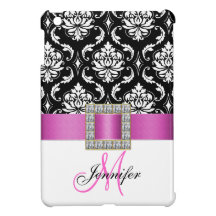 Girly Personalized Pink Black Damask Pattern iPad Mini Case