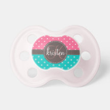 Girly Personalized Pink & Teal Dots Baby Pacifiers