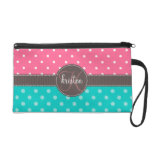 Girly Personalized Pink & Teal Dots Wristlet Clutch