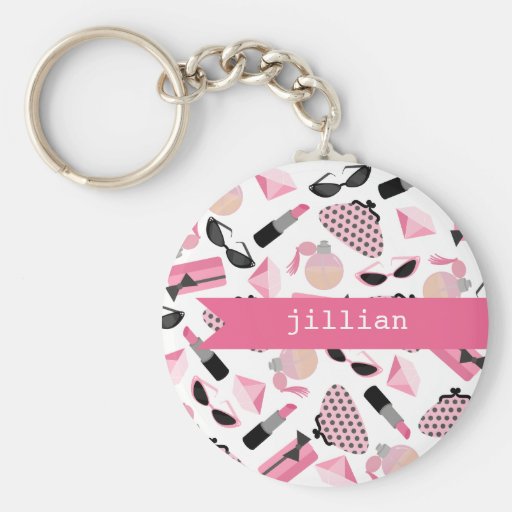 Girly Pink Accessories Personalized Keychain Zazzle
