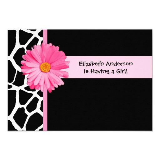 Girly Pink And Black Giraffe Baby Shower Announcements