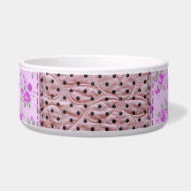 Girly Pink and Blue Floral Quilt Print Dog Food Bowls