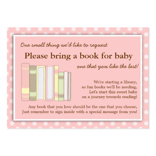 Girly Pink Baby Shower Book Insert Request Card Business Card