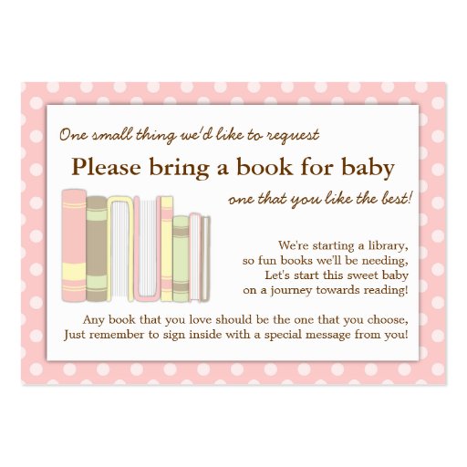 Girly Pink Baby Shower Book Insert Request Card Business Cards (front side)