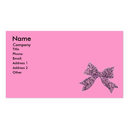 Girly Pink, Black and Bow Business Card Template