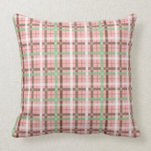 Girly Pink Brown Green Springtime Plaid Pattern Pillows