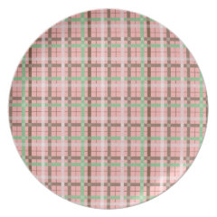 Girly Pink Brown Green Springtime Plaid Pattern Plates