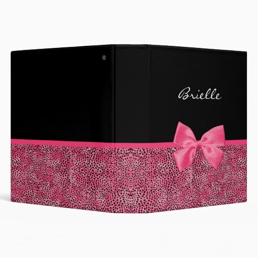 Girly Pink Cheetah Print With Cute Bow and Name 3 Ring Binders Zazzle
