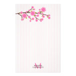 Girly Pink Cherry Blossom Personalized Stationery Design