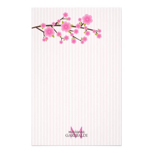 Girly Pink Cherry Blossom Personalized Stationery Zazzle