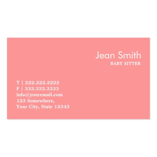 Girly Pink Chevron Baby Sitter Business Card (back side)