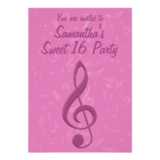 Girly Pink Clef and Musical Notes Birthday Party Custom Invitation
