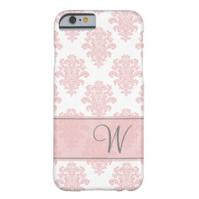 Girly Pink Damask Monogram Barely There iPhone 6 Case