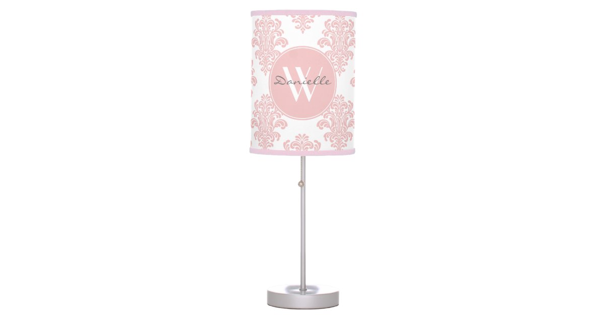 Girly Pink Damask Monogram Table Lamp Zazzle