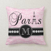 Girly Pink Damask Paris Monogrammed Pillows
