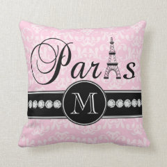 Girly Pink Damask Paris Monogrammed Pillows