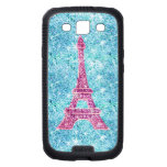 Girly Pink Eiffel Tower Trendy Teal Glitter Photo Galaxy SIII Covers
