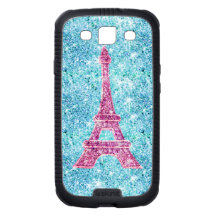 Girly Pink Eiffel Tower Trendy Teal Glitter Photo Galaxy SIII Covers