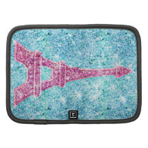 Girly Pink Eiffel Tower Trendy Teal Glitter Photo Organizer