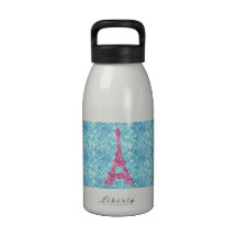 Girly Pink Eiffel Tower Trendy Teal Glitter Photo Drinking Bottle