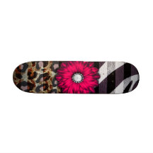 Girly Pink Flower on Cheetah Zebra Print Skate Board Decks