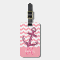 Girly Pink Glitter Anchor Chevron Personalized Tag For Luggage