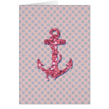 GIRLY PINK GLITTER ANCHOR DOTS PATTERN CARDS