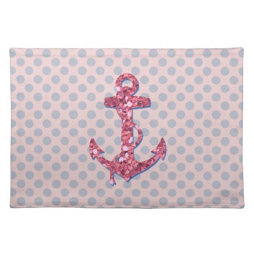 GIRLY PINK GLITTER ANCHOR DOTS PATTERN PLACEMAT