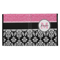 Girly Pink Glitter Black Damask Personalized caseable cases