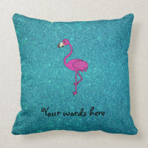Girly Pink glitter flamingo turquoise glitter Pillows