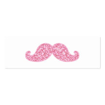 GIRLY PINK GLITTER MUSTACHE PRINTED BUSINESS CARDS