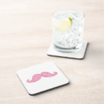 GIRLY PINK GLITTER MUSTACHE PRINTED COASTERS