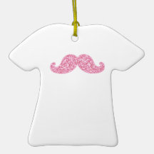 GIRLY PINK GLITTER MUSTACHE PRINTED CHRISTMAS ORNAMENTS