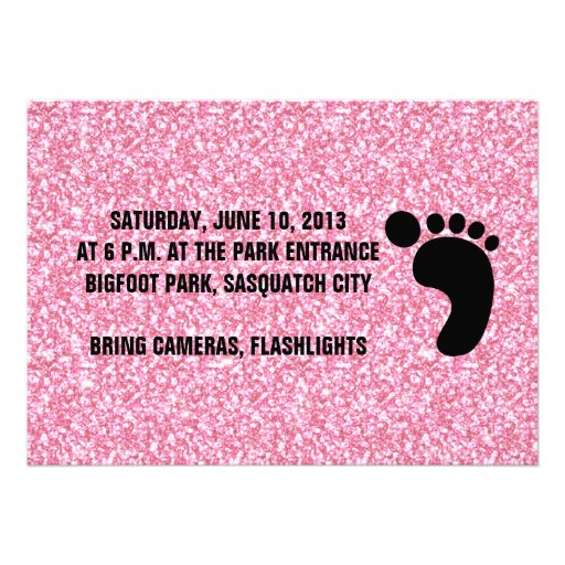 GIRLY PINK GLITTER PRINTED GONE SQUATCHIN PARTY INVITATION