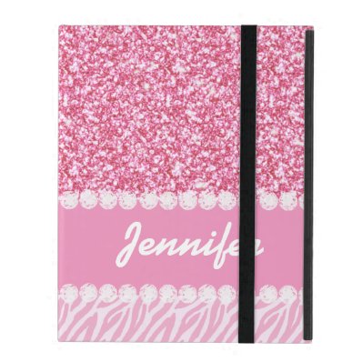 Girly, Pink Glitter, Zebra Stripes, Your Name iPad Folio Cases