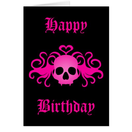 girly pink goth fanged skull on black card