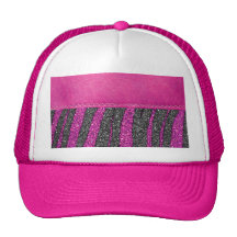 Girly Pink Leather Zebra Pattern Glitter Print Trucker Hats