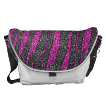 Girly Pink Leather Zebra Pattern Glitter Print Messenger Bag