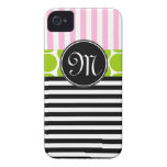 GIRLY PINK LIME GREEN BLACK STRIPES iPHONE 4 CASE