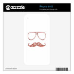 GIRLY PINK MUSTACHE GLASSES GLITTER DECAL FOR THE iPhone 4S