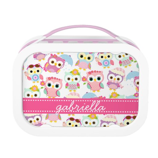 Girly Pink Owls Cute Pattern Personalized Lunch Box Zazzle